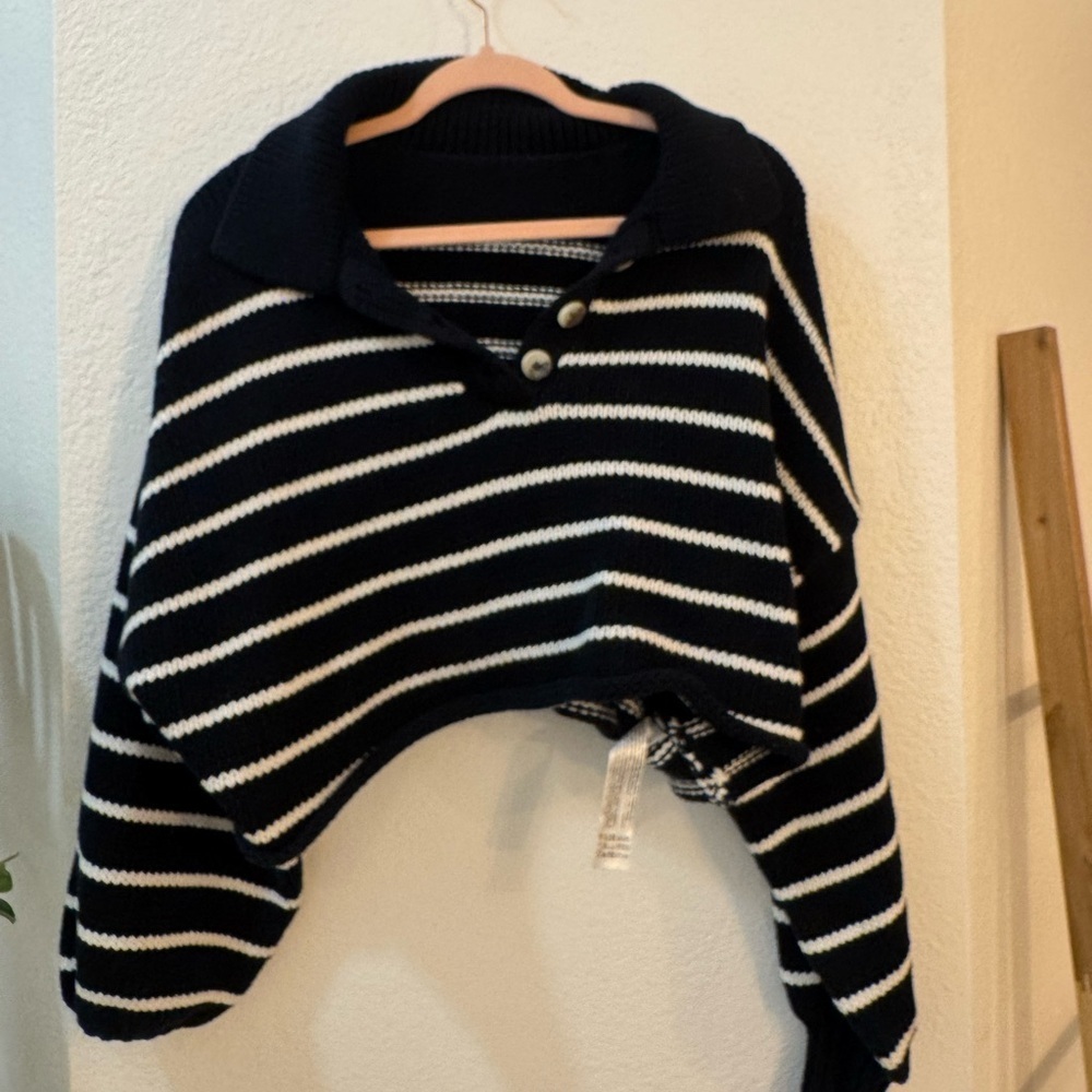 Zara Polo Style Navy and White Sweater Nautical Coastal Grandma Knit Sz M - Picture 2 of 12